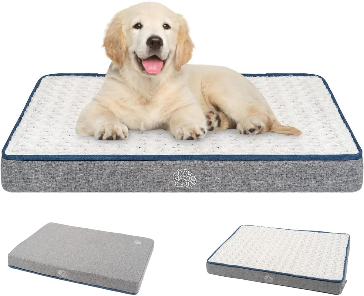 EMPSIGN Reversible Cool and Warm Dog Bed for Crate Pad, Pet Beds with Washable and Removable Cover, Dogs Crate Beds Sleeping Mats, Beds for Dog Crate for Large Medium Small Dogs, Grey