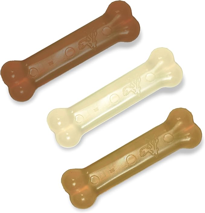 Nylabone Original Bone Flexi Chew Toy for Dogs, Dog Toys for Moderate Chewers, Value Pack, Long Lasting Bacon, Peanut Butter, & Beef Flavor, X-Small Dogs - Up to 15 lbs, 3 Pack