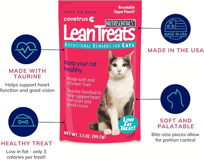 Covetrus Nutrisential Lean Treats for Cats - Soft Cat Treats for Small, Medium, Large Cats - Nutritional Low Fat Bite Size - Chicken Flavor - 10 Pack - 3.5oz