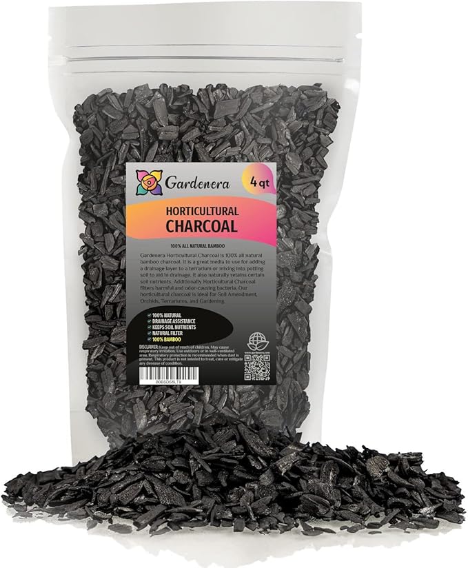GARDENERA Horticultural Charcoal for Indoor Plants [4-Quart Bag] Black Diamond Soil Amendment for Orchids, Terrariums, and Gardening