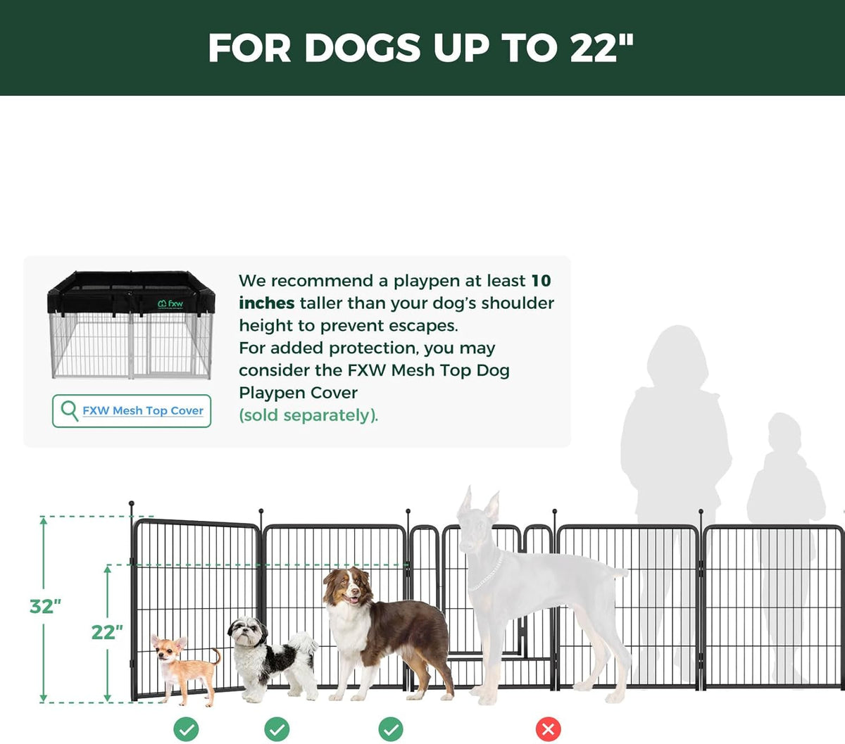 FXW Rollick Unleashed Dog Playpen for Indoor, Yard, RV Camping, 32 inch 16 Panels for Small and Medium Dogs, Black│Patented