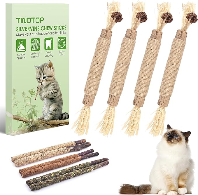 Silvervine Chew Sticks for Cats, 10 Pack Natural Catnip Chew Toys for Kittens Teeth Cleaning, Matatabi Dental Care, Increase Appetite, Calm Cat Anxiety and Stress, Aggressive Chewers Cat Dental Toy