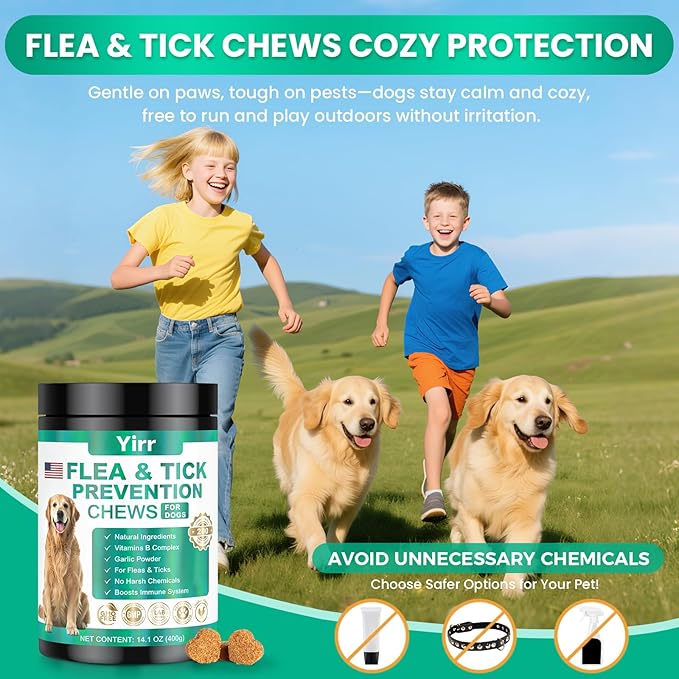 Flea and Tick Prevention for Dogs Chewable, 200 Natural Soft Chews Oral Flea and Tick Supplement for Dogs Puppies, All Breeds & Sizes - Chicken Flavor