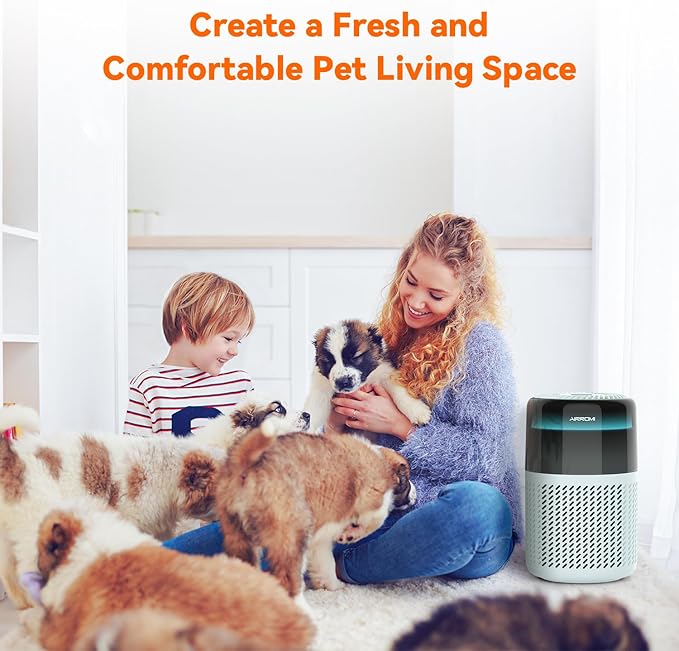 AIRROMI Air Purifier for Bedroom Home,HEPA Filter,Covers Upto 549 Ft²,Quiet 360°intake Air Cleaner with Fragrance ponge for Better Sleep,Night Light,Filters Smoke,Pet Dander,Allergies,Dust,A2005 Blue