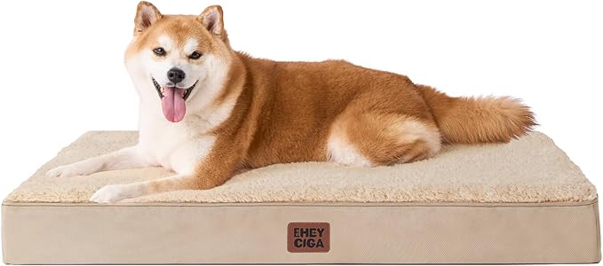 EHEYCIGA Orthopedic Dog Beds for Large Dogs with Removable Washable Cover, Khaki, 36x27