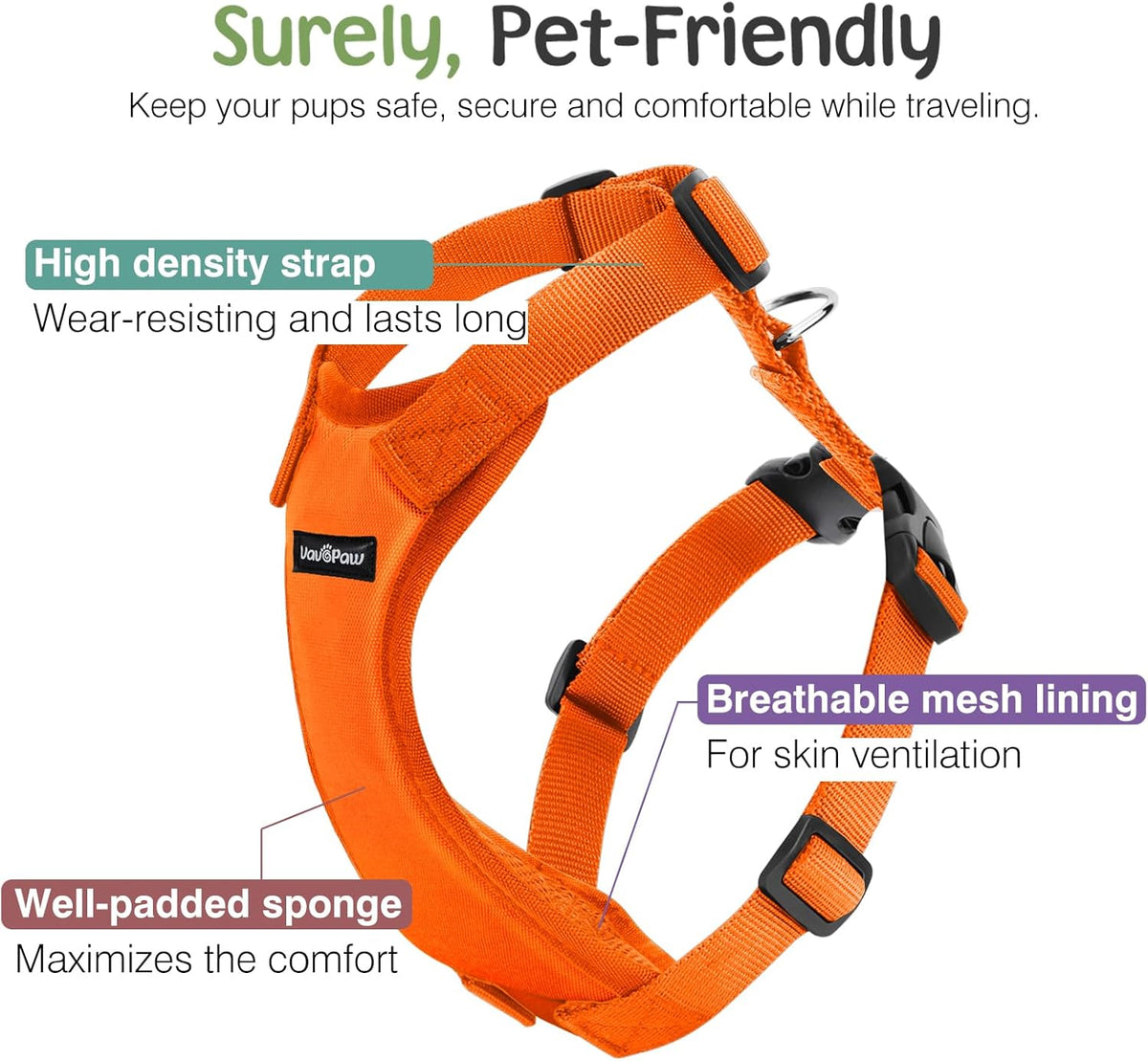 Dog Seat Belt, Safety Vest Dog Car Harness with Adjustable Buckle Dog Seat Belt for Vehicle Nylon Pet Safety Seat Belts Heavy Duty(M, Orange)