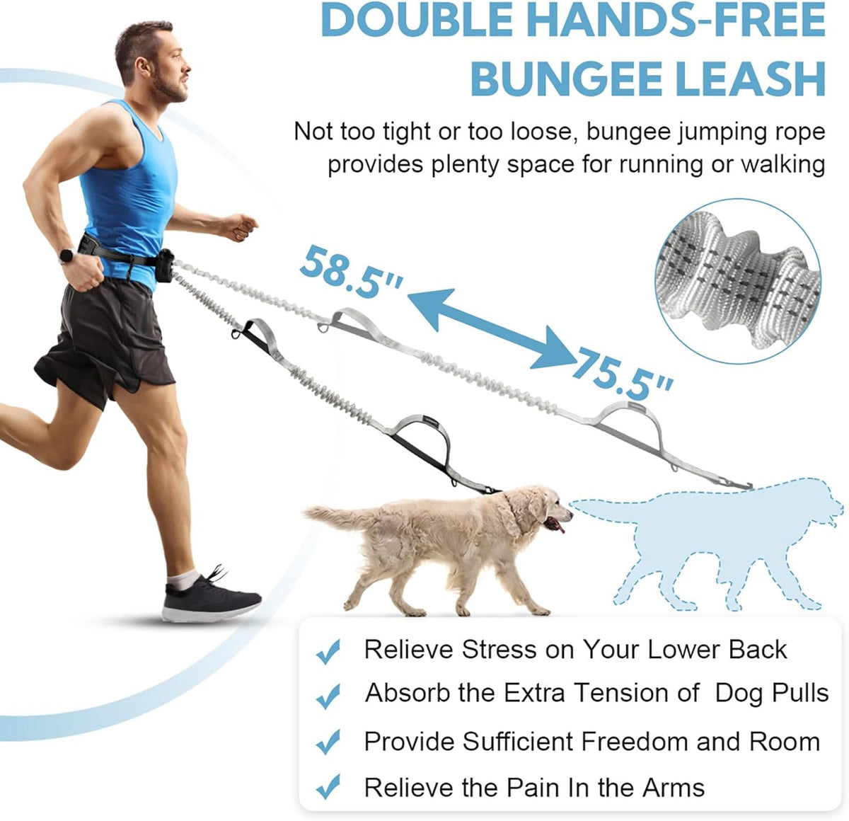 Hands Free Dog Leash with Pouch, Double Leash for Two Dogs, Retractable Bungee with Double Padded Handles, Dog Waist Leash for Dog Walking, Running Leash for Dogs, Dog Walking Accessories