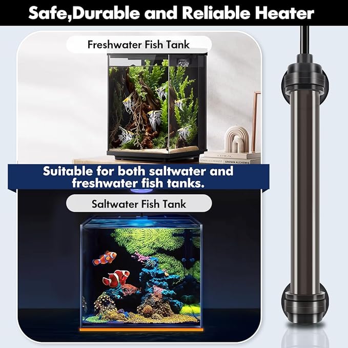 Orlushy 25W Submersible Small Fish Tank Heater with Free Thermometer, Preset Temperature 78℉ Aquarium Heater for 1-5 Gallon Freshwater & Saltwater Tank
