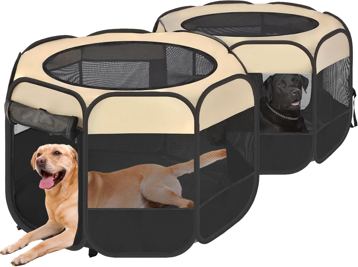 EighteenTek 2-in-1 Pop Up Cat Playpen XLarge, Dog Puppy Pet Playpen, Indoor Outdoor Cats Enclosed, Cat Tent House Crate Cage, Portable & Foldable Playpen for Kittens(No Divider, Unified Space)