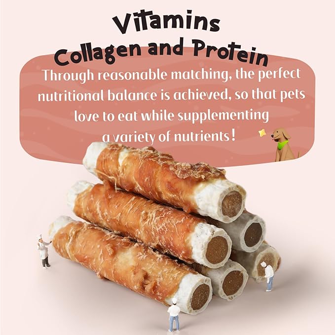 ASMPET Dog Treats, Chicken Wrapped Rawhide Sticks Filled with Sweet Potato for Small Medium Large Dogs（6pcs）