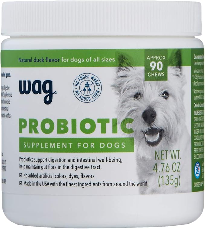 Amazon Brand - Wag Probiotic Supplement Daily Chews for Dogs, Supports Digestion and Gut Health, Natural Duck Flavor, 90 count