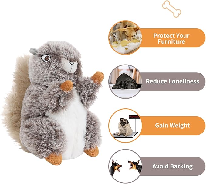 DODODOLA Dog Toys Plush Squirrel Stuffed Animals Chew Toy Soft Squeaky Gift for Small Medium Big Large Dogs Pet