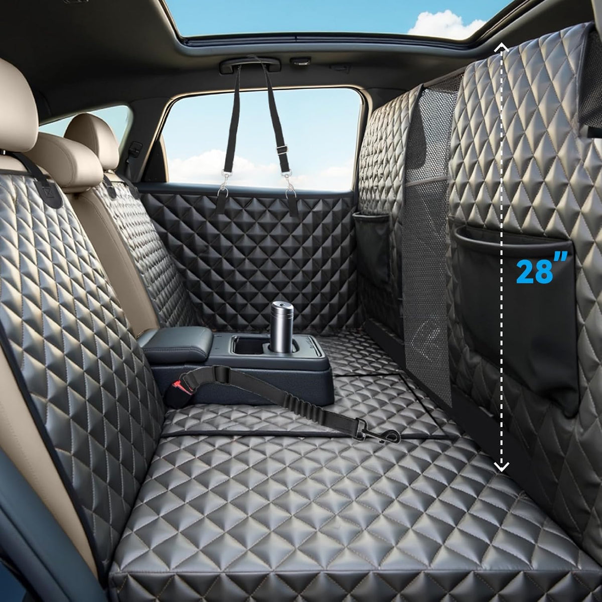 High Barrier Dog Car Seat Cover,Waterproof Back Seat Extender for Dogs,Car Seat Protector,Car Seat Cover Hard Bottom Holds 500 lbs,600D Nonslip Dog Hammock,Pet Car Bed for Cars,SUVs, Small Trucks
