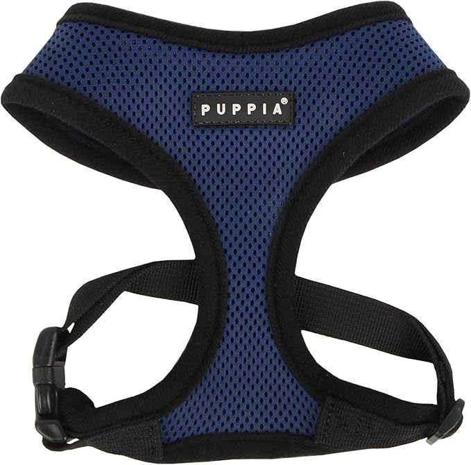 Puppia Soft Dog Harness No Choke Over-The-Head Triple Layered Breathable Mesh Adjustable Chest Belt and Quick-Release Buckle, Royal Blue, Large