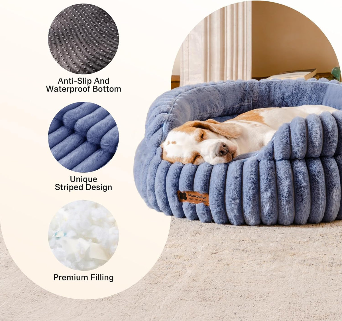 MEWOOFUN Washable Small Dog Bed, Cat Beds for Indoor Cats with Anti-Slip Bottom, Round Pet Bed for Puppy and Kitten (Blue, 24"x24"x9")