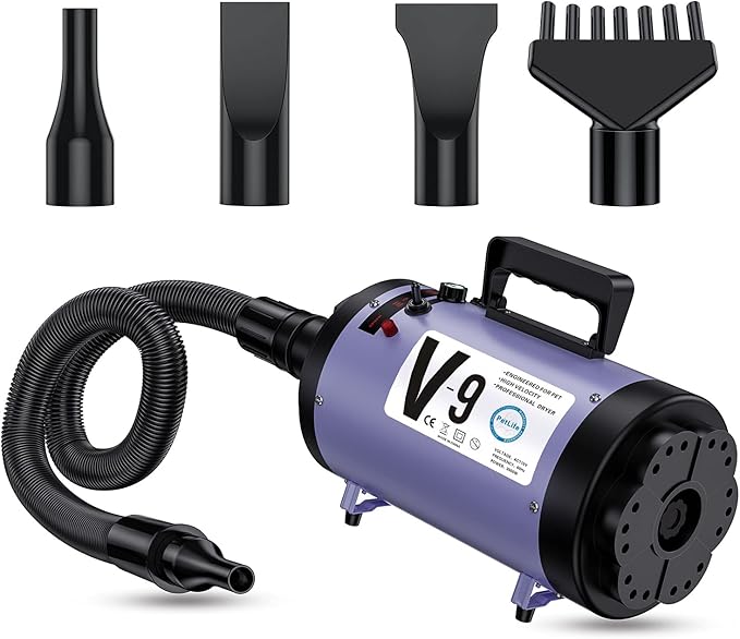 Professional Dog Grooming Dryer with Heater, 5.2HP High-Power Dog Blower, Variable Speed Adjustable, Low Noise Pet Hair Dryer for All Breeds(Purple)
