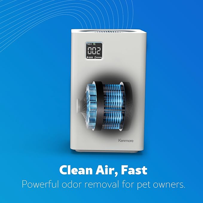 Kenmore PM2010 Air Purifiers with H13 True HEPA Filter, Covers Up to 1200 Sq.Foot, 24db SilentClean 3-Stage HEPA Filtration System, 5 Speeds for Home Large Room, Kitchens & Bedroom, PM2010