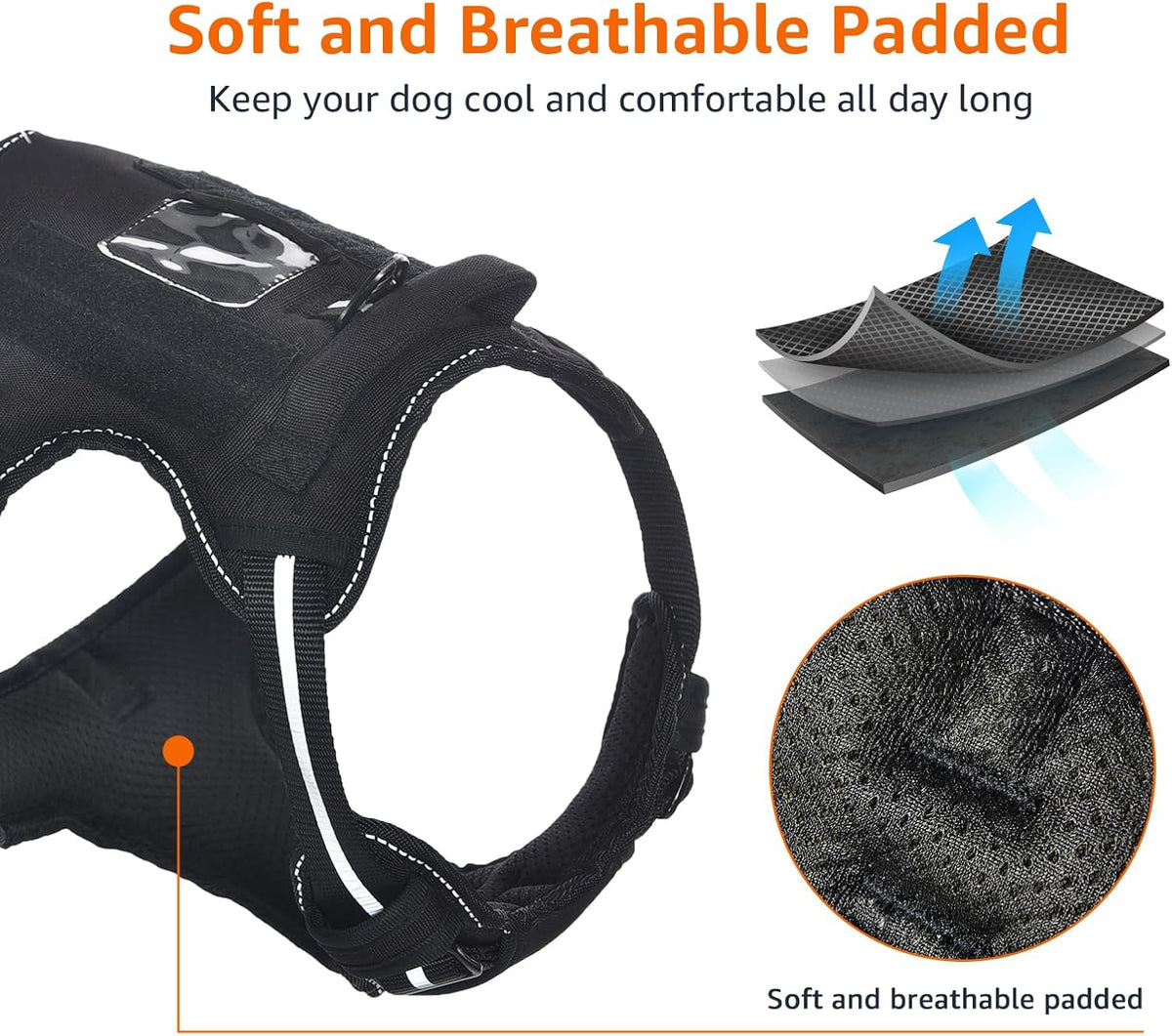 Amazon Basics No Pull Dog Harness, Adjustable Front Clip, Tactical Vest, Large, Black