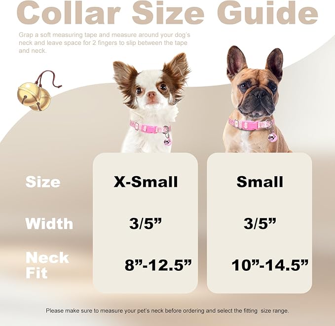 Pink Small Dog Collar with Bell -Nylon Collar for Chihuahua Pomeranian Yorkie, Adjustable XXS/XS for Walks & Daily Play (Daisy S)