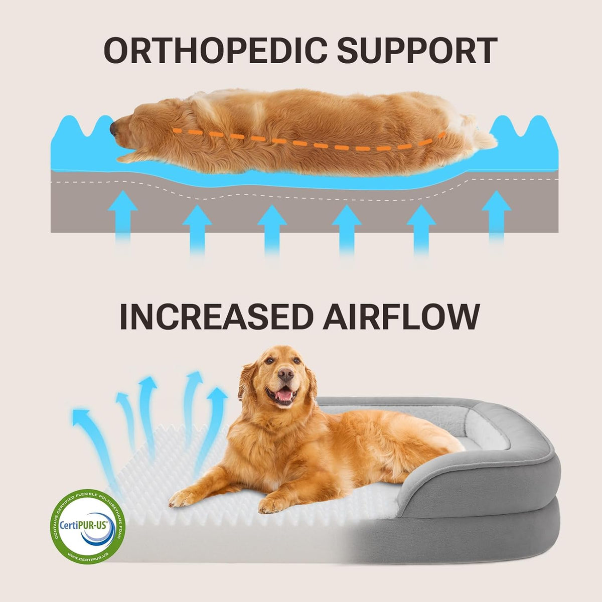 Soft Touch Orthopedic XL Dog Bed for Large Dogs with Faux Fur Top, Waterproof Pet Couch Bed with Removable Washable Cover and Supportive Foam Filling (Brown, Extra Large)