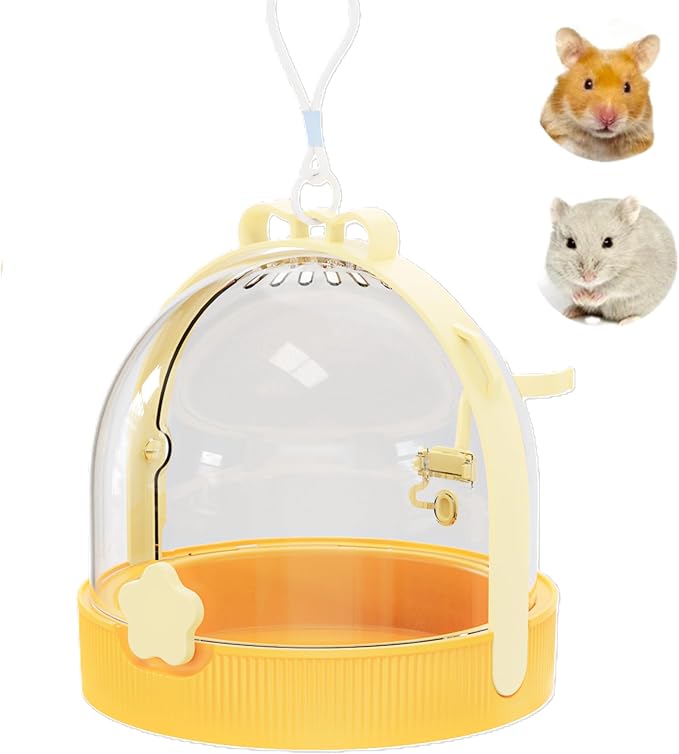 TUTU&LELE Small Animal Carrier, Travel Carry-Out Cage with Warm Plush Pads and Water Bottle can be Carried Both by Hand and Crossbody, Suitable for Dwarf Hamsters, Mice, Hamsters (Yellow)