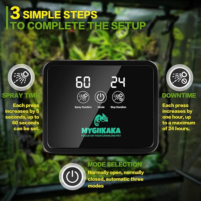 Reptile Smart Mister, Reptile Humidifiers Misting System Automatic with Timer, Terrariums Humidifier with 360°Adjustable Misting Nozzles, Spray Kit for Rainforest Plants Amphibian