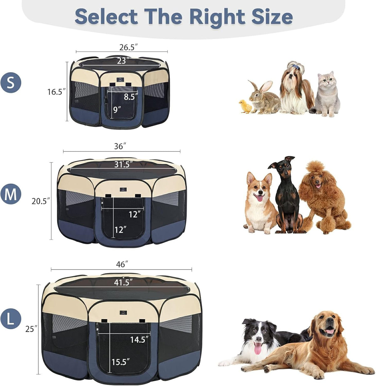 A 4 Pet Portable Dog Playpen, 49” Playpen for Dogs with Bowl, Suitable for Puppies, Kittens, and Small Animals, Removable Zipper & Mesh Panel(19”W × 12”H)