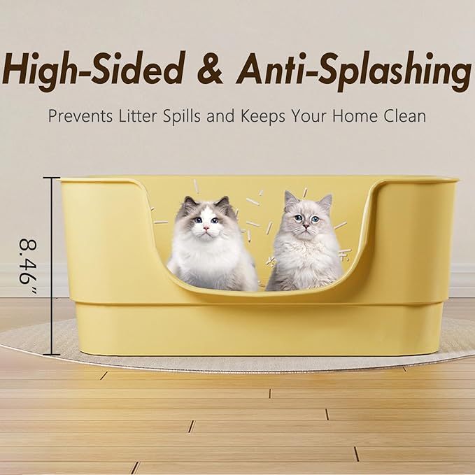 Extra Large Cat Litter Box with High Sides,23.23"×16.34"×8.46",Jumbo Kitty Litter Box with Low Entry,XL Cat Boxes for Indoor Cats,Easy to Clean,Anti-Splashing (Yellow)