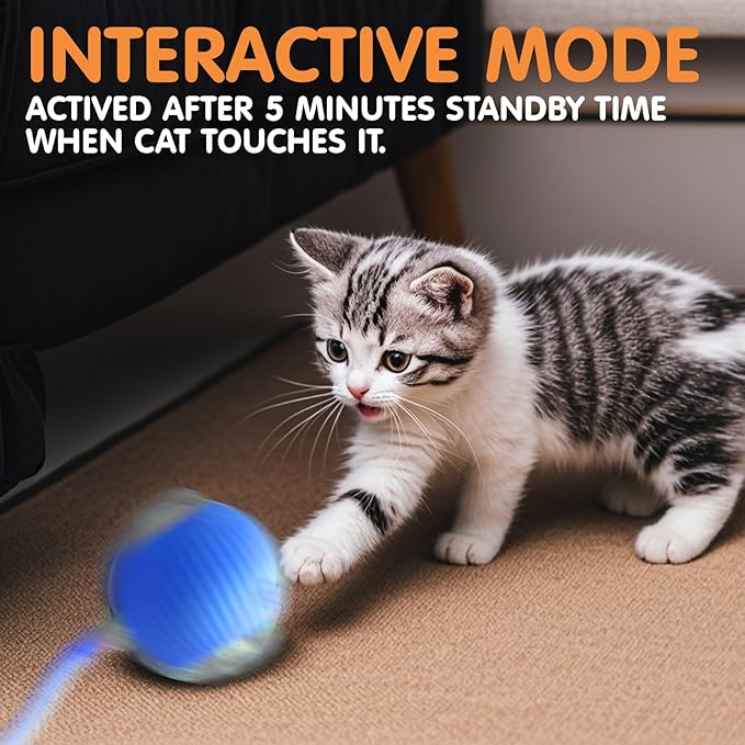 Rocfish Durable Interactive Cat Toys for Indoor Cats, Smart Automatic Cat Chase Ball Toy, Upgraded Speedy Tail Kitten Toy for Bored Indoor Adult Pets (Blue)