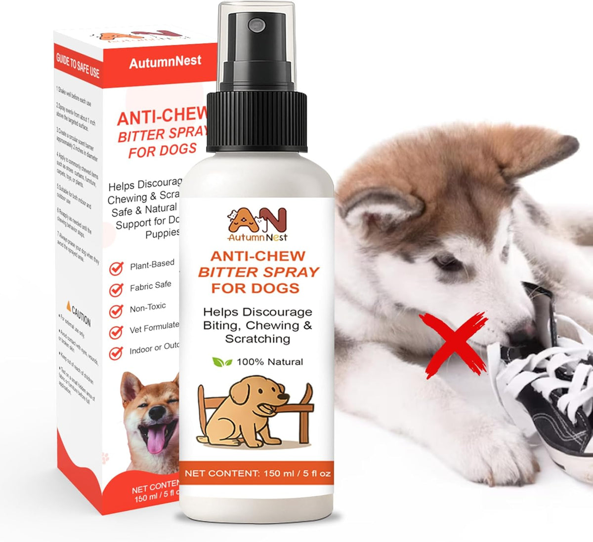 Anti-Chew & No-Go Dog Spray – 150ml Large Bottle – Helps Deter Chewing, Biting & Scratching – Safe for Furniture, Shoes & Carpets – Natural Bitter Formula for Dogs & Puppies
