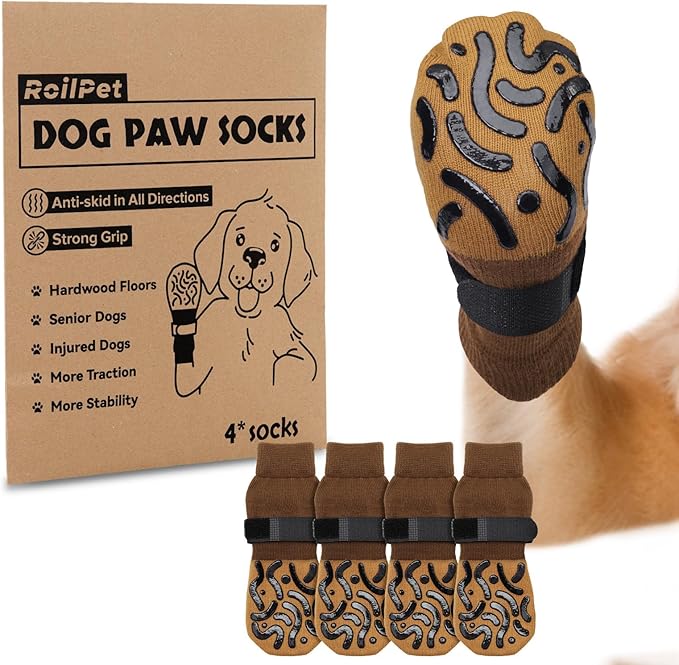 Double Sides Non-Slip Dog Socks to Prevent Licking Paws - Strong Traction for Paw Protector, Senior Dogs, Hardwood Floors, Dog Booties with Grippers - Size Small