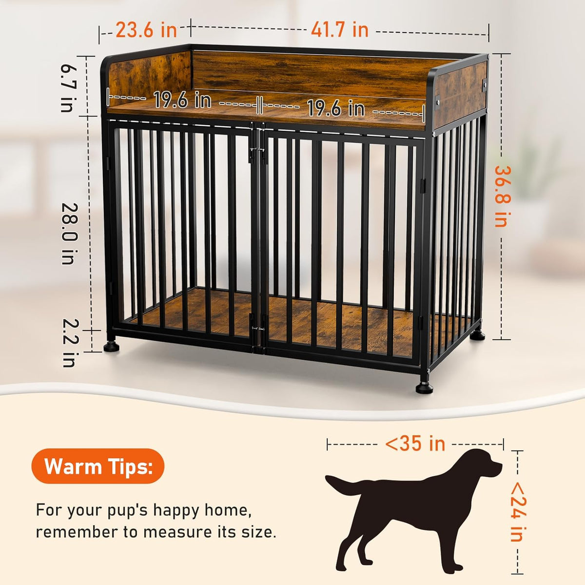 Dog Crate Furniture End Table with Table Guardrail, Heavy Duty Large Dogs Cage, 42 Inch Dog Kennel, Medium Large Dogs House Decorative Pet Crate Indoor