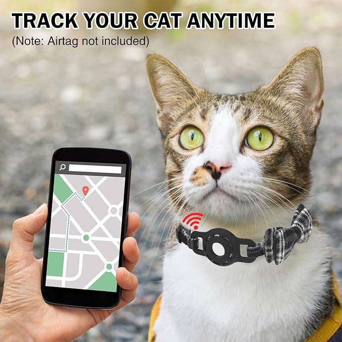 Airtag Cat Collar Breakaway with Bells and Bowtie -Upgraded Safety Kitten Collar for Air Tag Holder -Cute GPS Cat Tracker Collars for Girl Boy Cats, Kitty and Puppies, Black