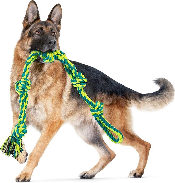 SHARLOVY Dog Toys for Large Dogs and Aggressive Chewers, Indestructible XL Durable Dog Toy,5-Knot Rope Tug,Heavy Duty Chew Sturdy Cotton Knot Rope Toy for Large Breed Dogs