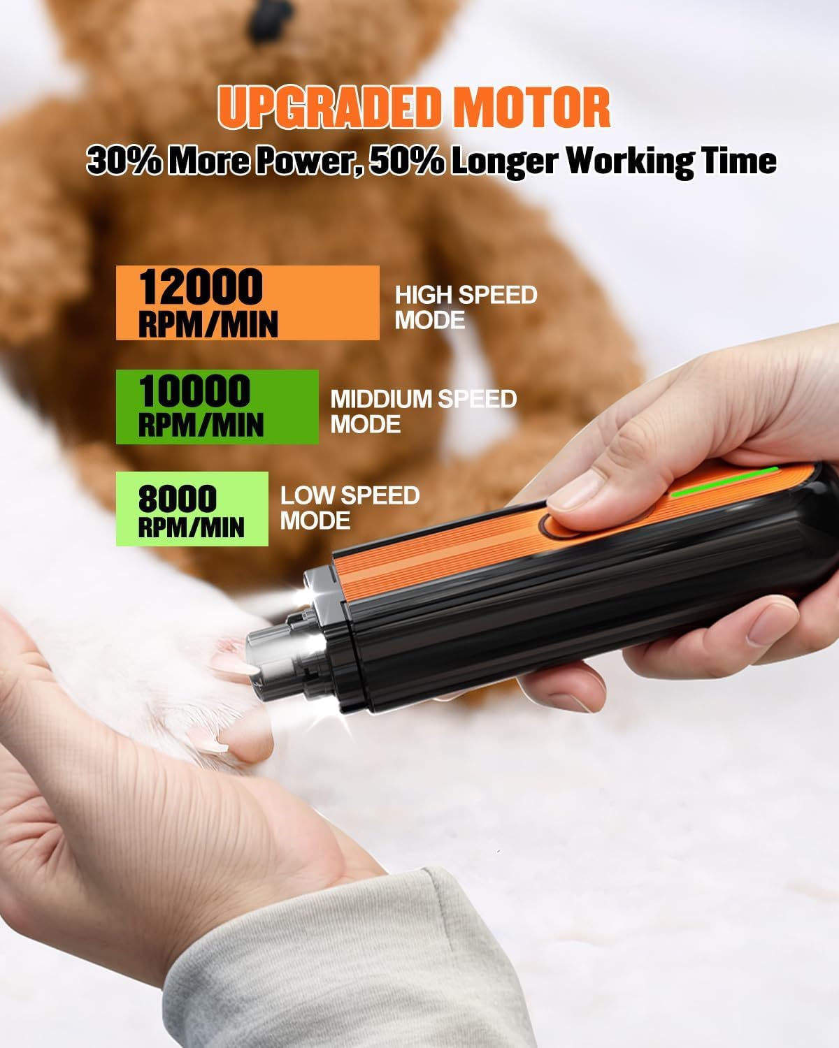 Super Powerful Dog Nail Trimmers and Dog Nail Clippers Combo, Ultra Quiet, 3 Speeds, 4 Bright Lights, with Travel Lock, for Small, Meddium and Large Dogs, Cats and Small Animals