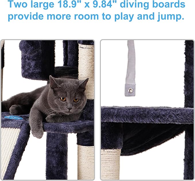 Hey-brother Cat Tree, 71 inches XL Large Cat Tower for Indoor Cats, Multi-Level Cat House with 3 Padded Perches, Big Scratcher, Cozy Basket, 2 Cat Condos and Scratching Posts, Smoky Gray MPJ034G