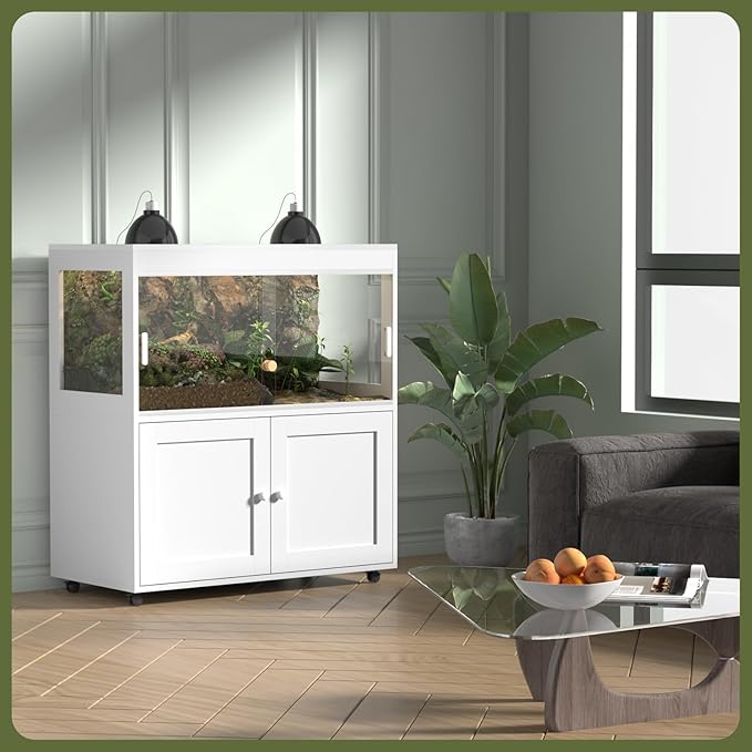 Large 60 Gallon Reptile Terrarium with Storage Cabinet and Sliding Door Handle, Reptile Tank with Wheels & Metal Mesh Roof Door – Ideal Habitat Enclosure for Snakes, Lizards, and Geckos