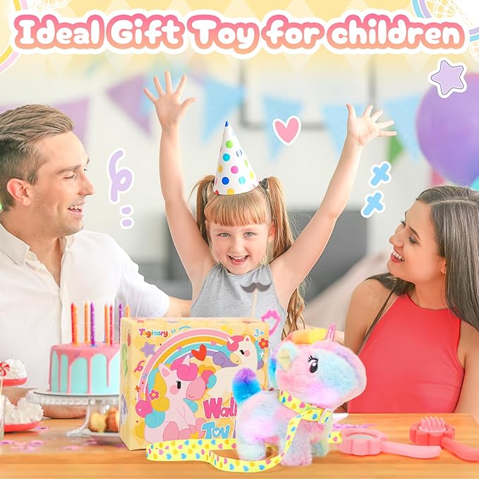 Tagitary Plush Toy Unicorn Stuffed Toys for Kids with Sounds,Walking,Tail Wagging and Head Nodding,Interactive Unicorn Toy for Kids with Leash,Christmas Birthday Gift for Toddlers Kids