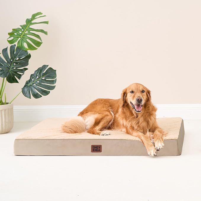 EHEYCIGA Orthopedic XXL Dog Beds for Jumbo Dogs with Removable Washable Cover,Khaki, 50x36