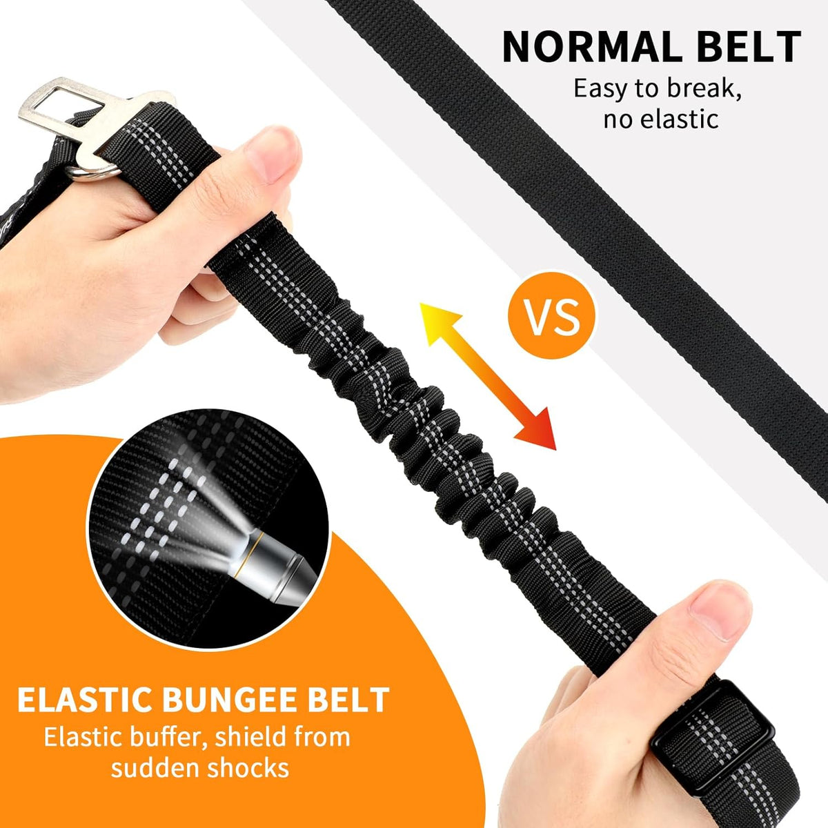 BWOGUE 2 Piece Dog Seat Belt for Car with Elastic Bungee Buffer Safety Seatbelt Car Headrest Restraint Wear Adjustable Metal Buckle Harness in Vehicle Travel for Pet