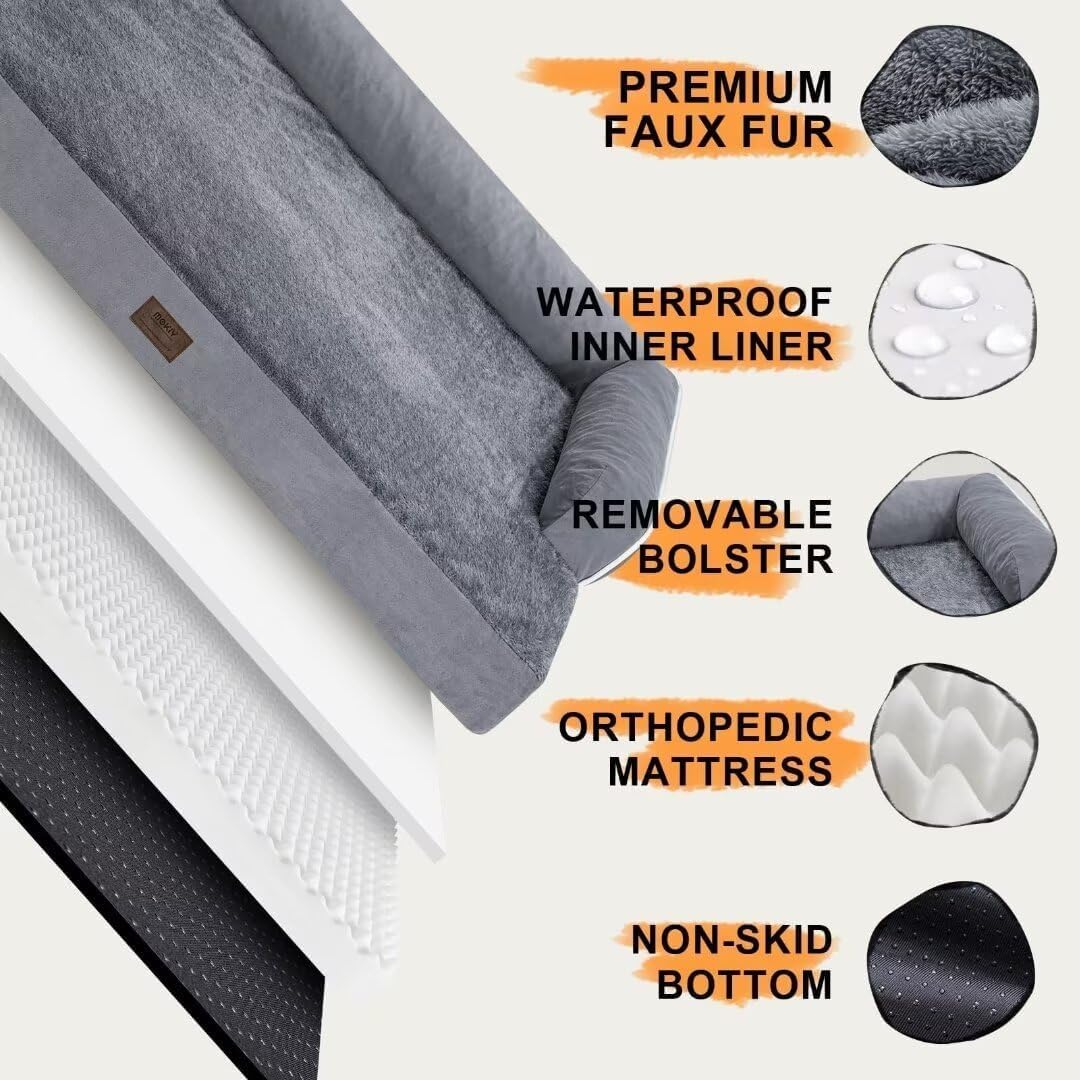 Dog Bed Medium Size Dog-Orthopedic Waterproof Bed for Dogs,Foam Couch Sofa with Washable Removable Cover & Non-Slip Bottom-Grey