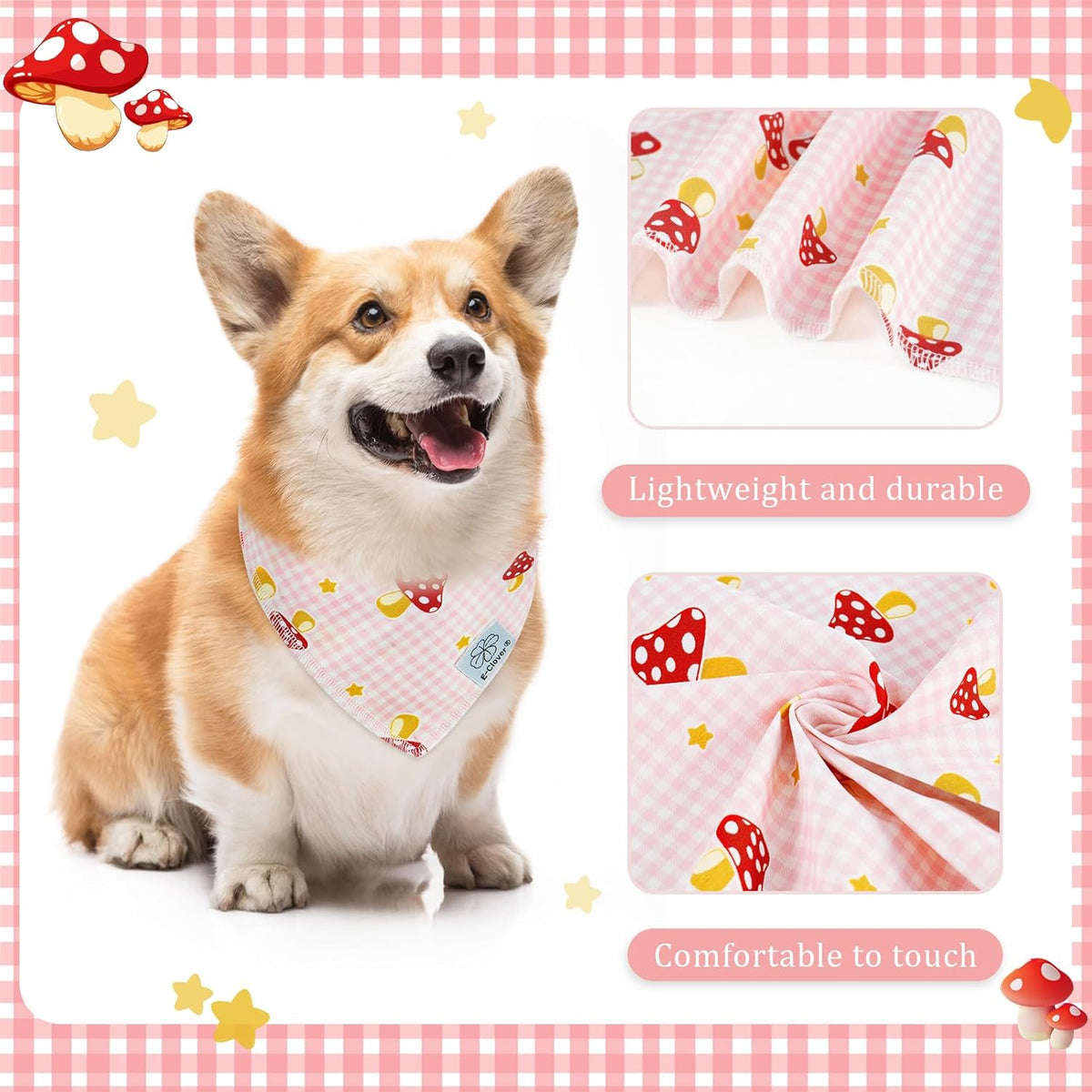 E-Clover Pink Buffalo Plaid Dog Bandanas & Matching Scrunchie Set Cute Dog Scarf Bibs Girl Pet Bandana with Bow Tie for Medium Large Dogs Owner Mom