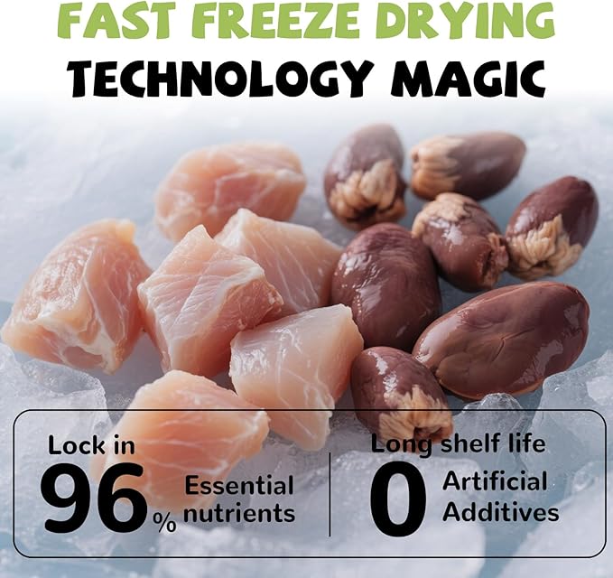 Freeze Dried Dog Treats,Chicken Breast&Organs Recipe Raw Dog Food Topper, High Protein Freeze-Dried Food for Cats, Rawhide Free, Gluten&Grain Free, 5.3oz