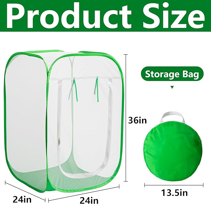 24" x 24" x 36" Pop Up Garden Mesh Plant Cover, Plant Protectors Mesh Plant Enclosure, Garden Net Cage Pest Protection Guard Tent with Storage Bag for Protect Plant Vegetable Fruit from Birds Insects