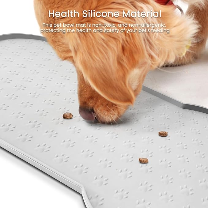 Dog Food Mat Anti-Slip Silicone Dog Bowl Mat Thicker Pet Placemat Waterproof Cat Feeder Pad with Raised Edge Puppy Kitten Feeding Mats Suitable Small Medium-Sized Dogs Cats Eating Tray