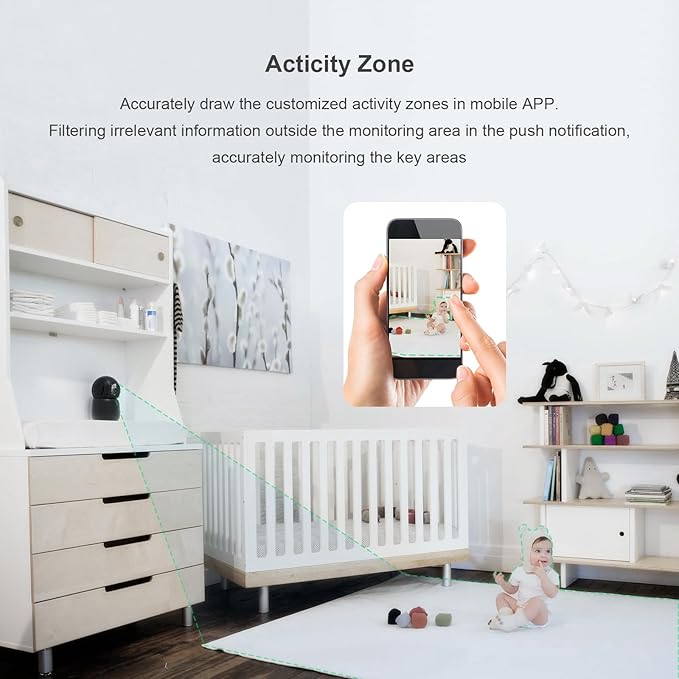 Indoor Camera, 2K Cameras for Home Security with App Motion Detection Auto Tracking Alarm Live Notice Schedule Default Location, Pet Camera with Night Vision, 2.4 GHz Black