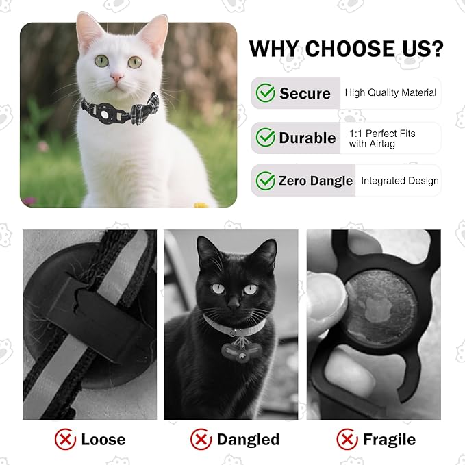 Airtag Cat Collar Breakaway with Bells and Bowtie -Upgraded Safety Kitten Collar for Air Tag Holder -Cute GPS Cat Tracker Collars for Girl Boy Cats, Kitty and Puppies, Black
