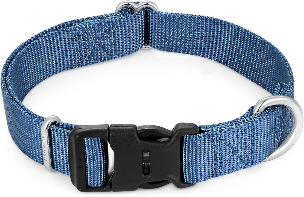 Mikivery Nylon Dog Collar with Quick Release Buckle Soft Adjustable Sturdy for Small Medium Large Dogs Haze Blue,M