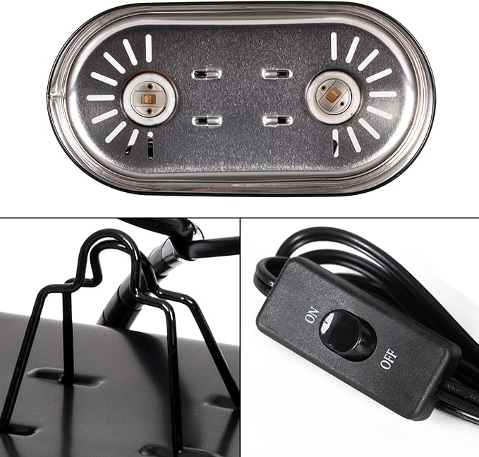 REPTI ZOO Dual Reptile Light Fixture, Reptile Heat Lamp Combo Pack Include 100W Full Spectrum UVA UVB Light Basking Spot Lamp Bulb & 100W Ceramic Heat Emitter Heating Bulb