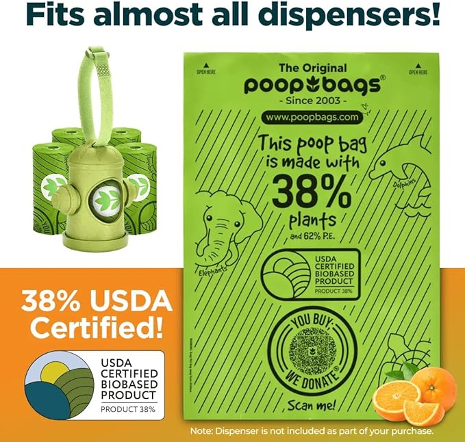 The Original Poop Bags® Dog Poop Bags Rolls – Orange Scented, 38% Plant-Based, USDA Certified, Heavy-Duty Poop Bags for Dogs, 960 Count